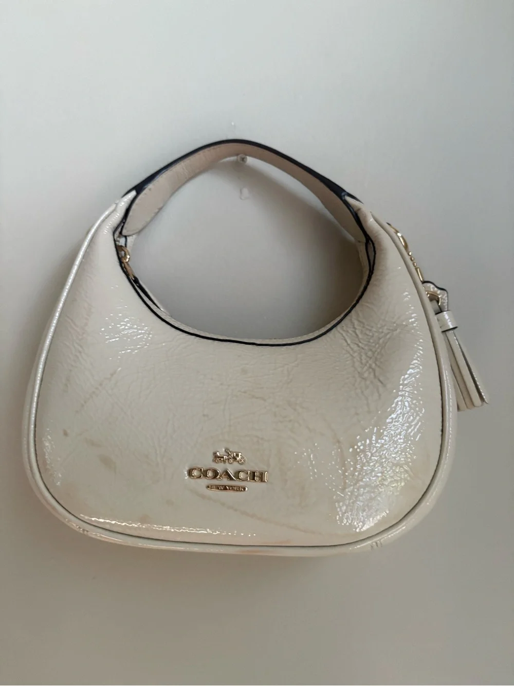 COACH Carmen Mini Bag fast shipping no straps EUC beige color
